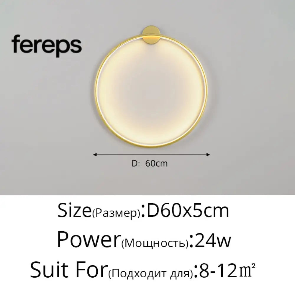 Moon LED Wall Light – Modern Wall Lamp for Bedroom Living Room and Hallway Gold D60x5cm / Cool white no remote