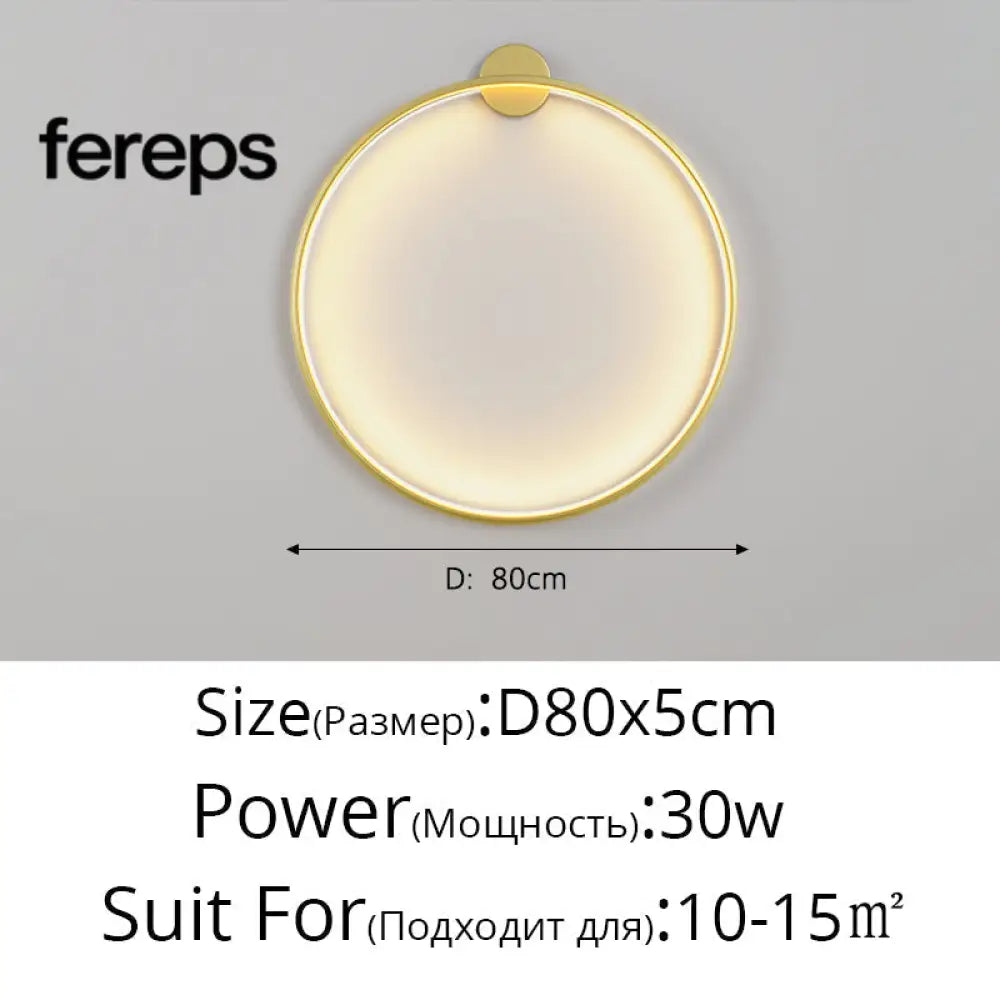 Moon LED Wall Light – Modern Wall Lamp for Bedroom Living Room and Hallway Gold D80x5cm / Cool white no remote