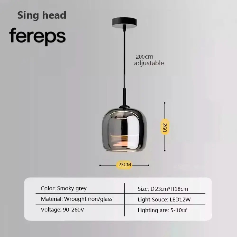 Nordic Glass LED Pendant Light – Modern Luxury Chandelier Grey 23CM