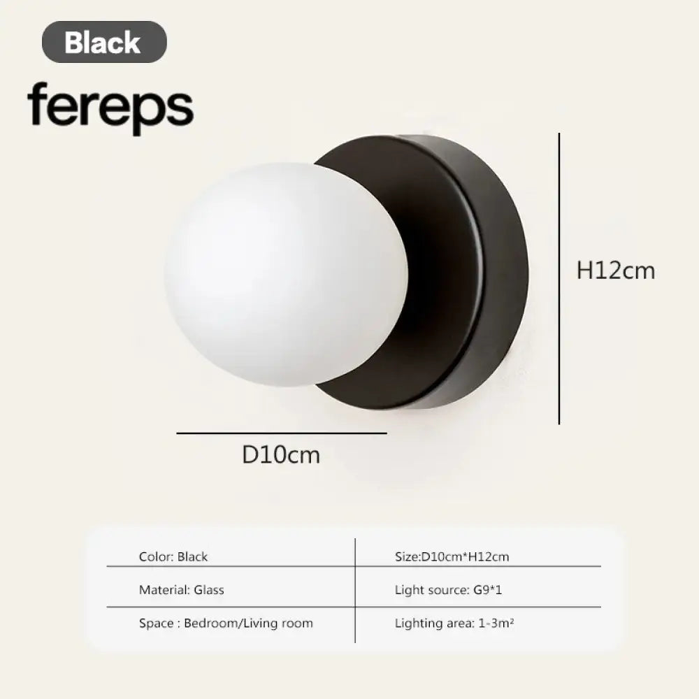 Nordic LED Glass Wall Lamp – Minimalist Base Sconce for Bedroom Hallway and Staircase Lighting Black