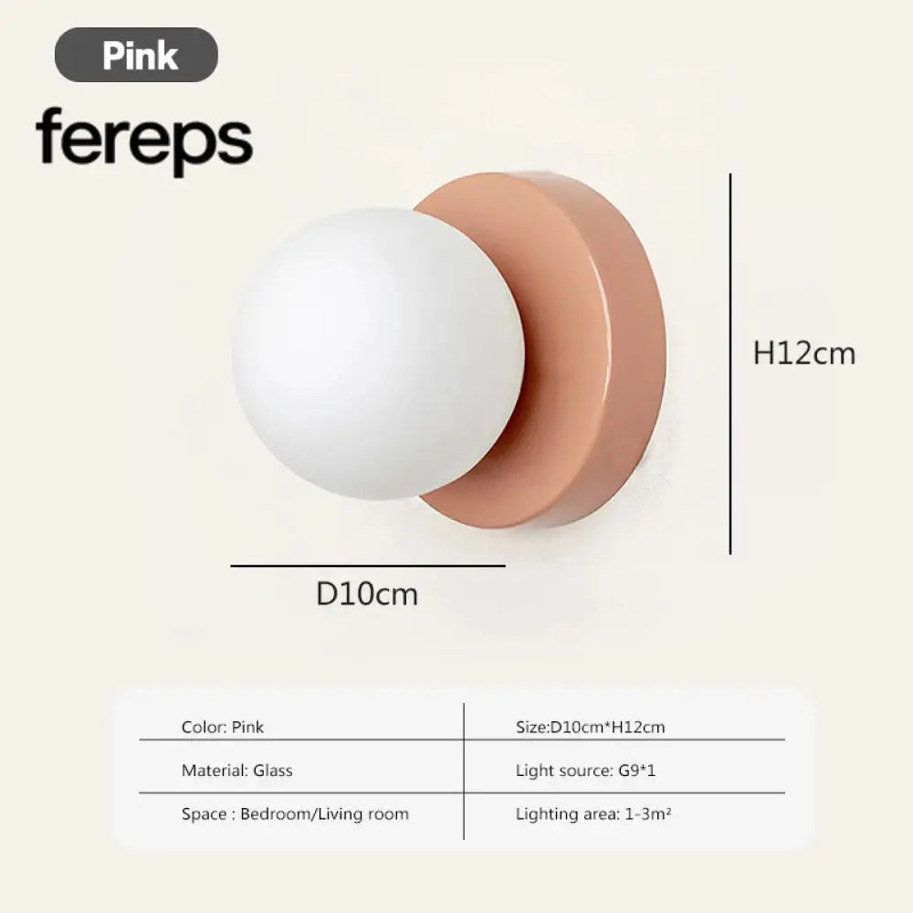 Nordic LED Glass Wall Lamp – Minimalist Base Sconce for Bedroom Hallway and Staircase Lighting Pink