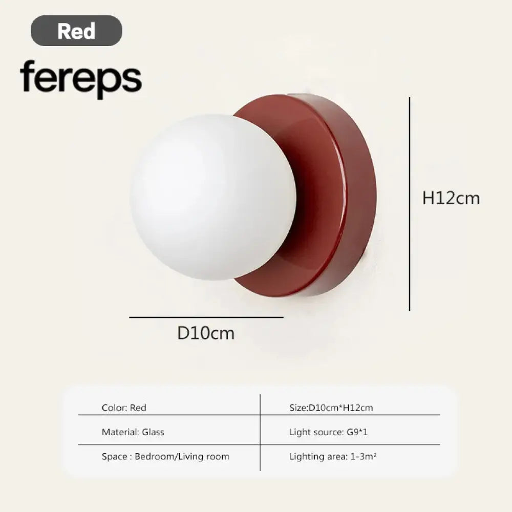 Nordic LED Glass Wall Lamp – Minimalist Base Sconce for Bedroom Hallway and Staircase Lighting Red